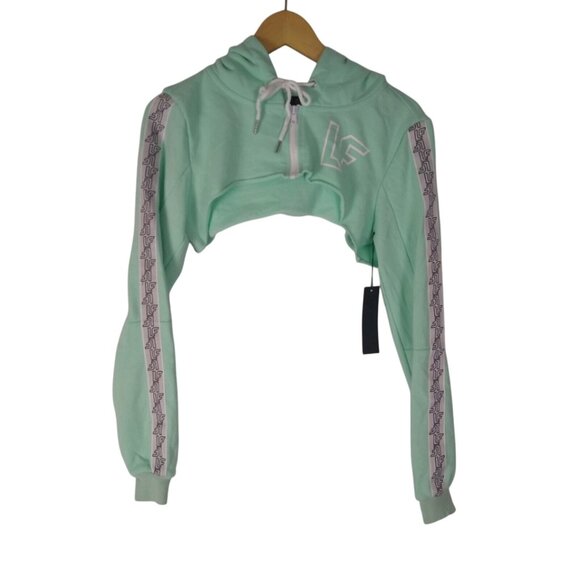 LF The Brand Mint Green Ultra Cropped Hoodie Logo Tape Sleeves Size M - Picture 4 of 10